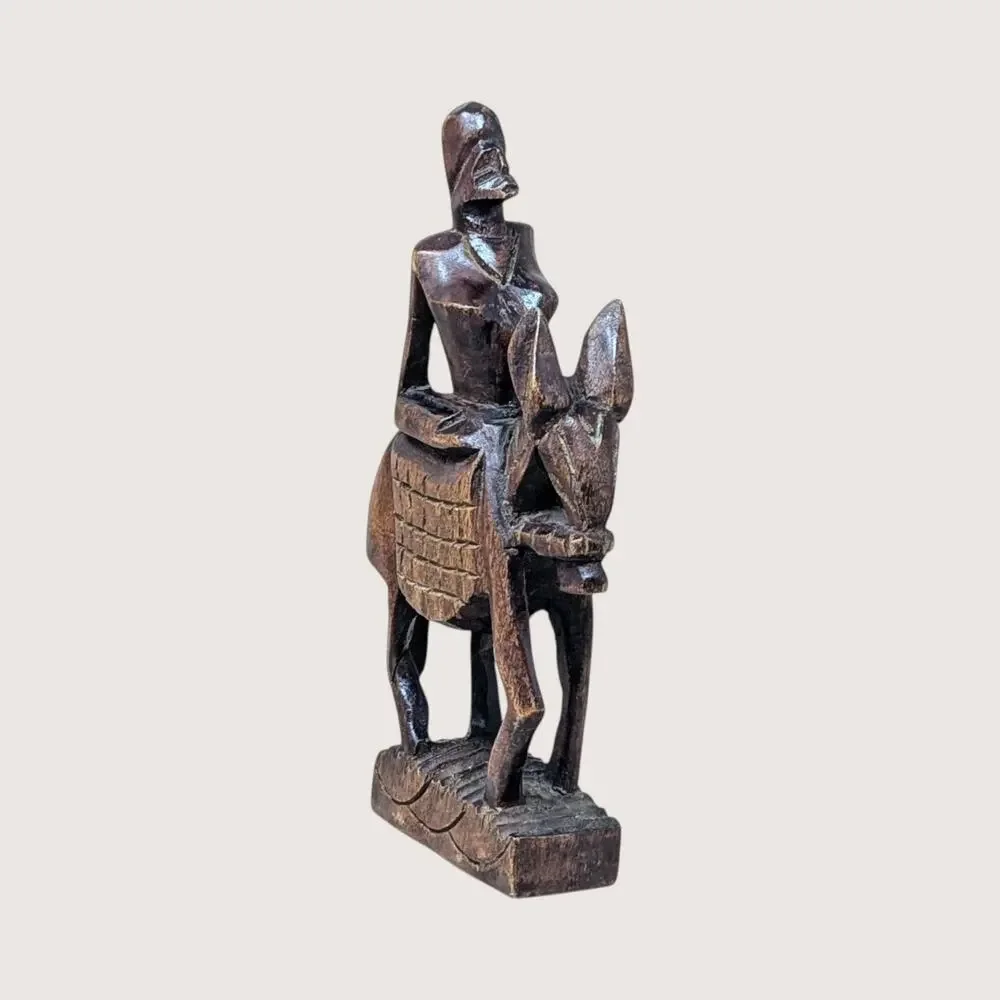 Vintage African Hand Carved Wood Woman on Horse Figurine